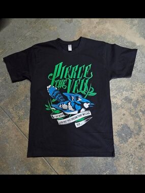 Black Graphic Tee with Blue Bird Print